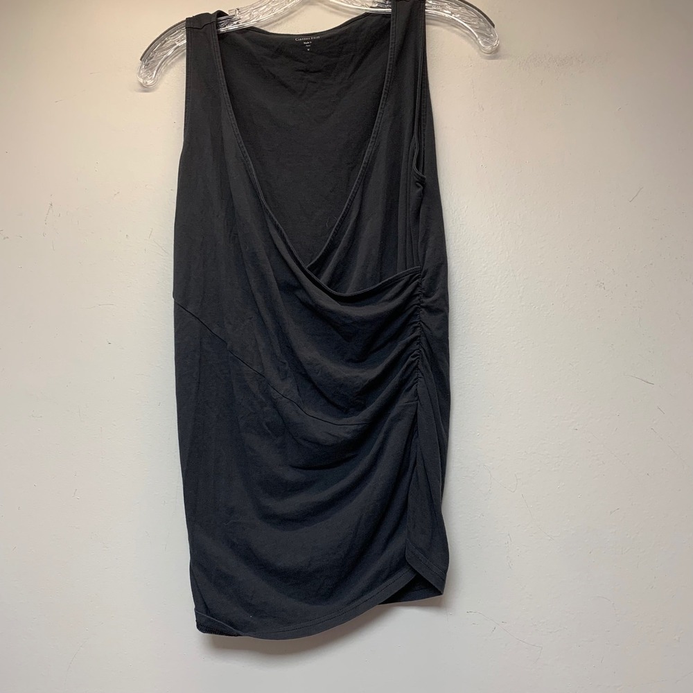 Garnet Hill Tank Top Womens M Black Excellent Organic Pima Cotton Ruched V-Neck